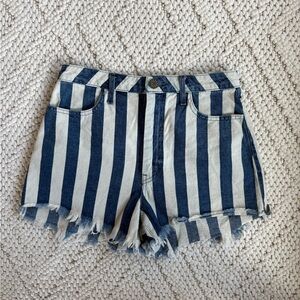 Show Me Your MuMu Blue and White Jean Shorts Nautical Stripes